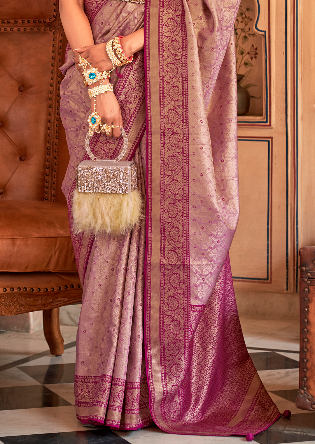 Plum Purple Woven Royal Patola Kanjivaram Silk Saree