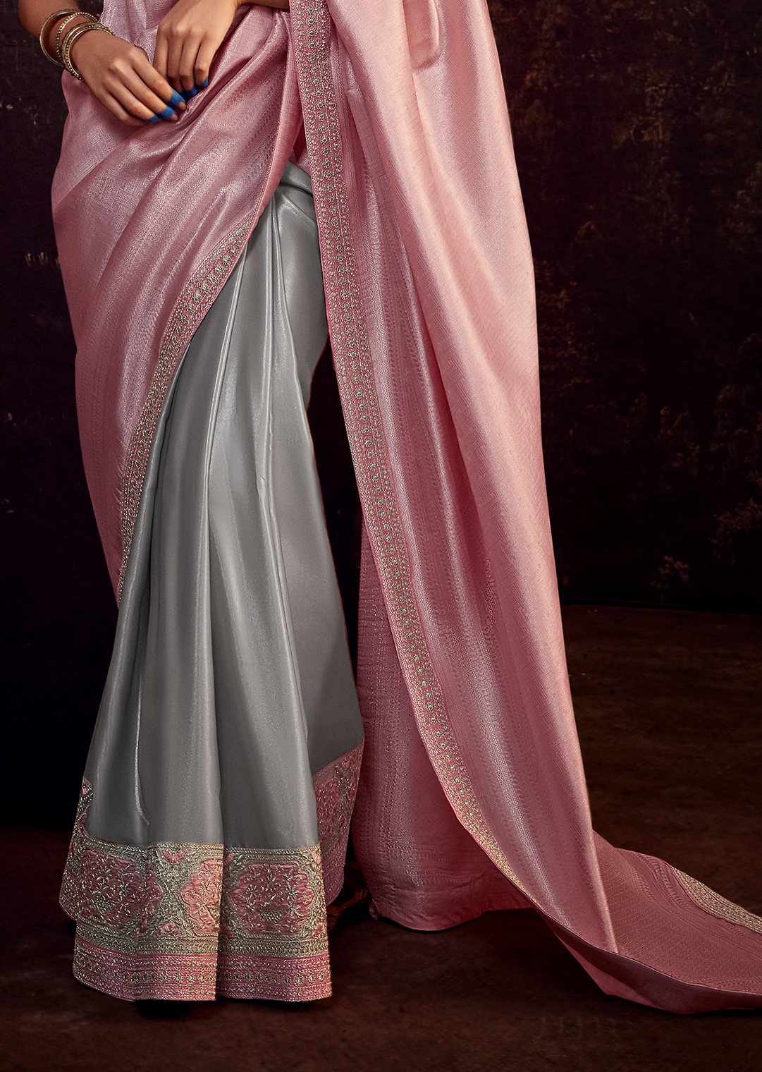 PASTEL PINK PURE BROCADE DESIGNER KANJIVARAM SILK SAREE