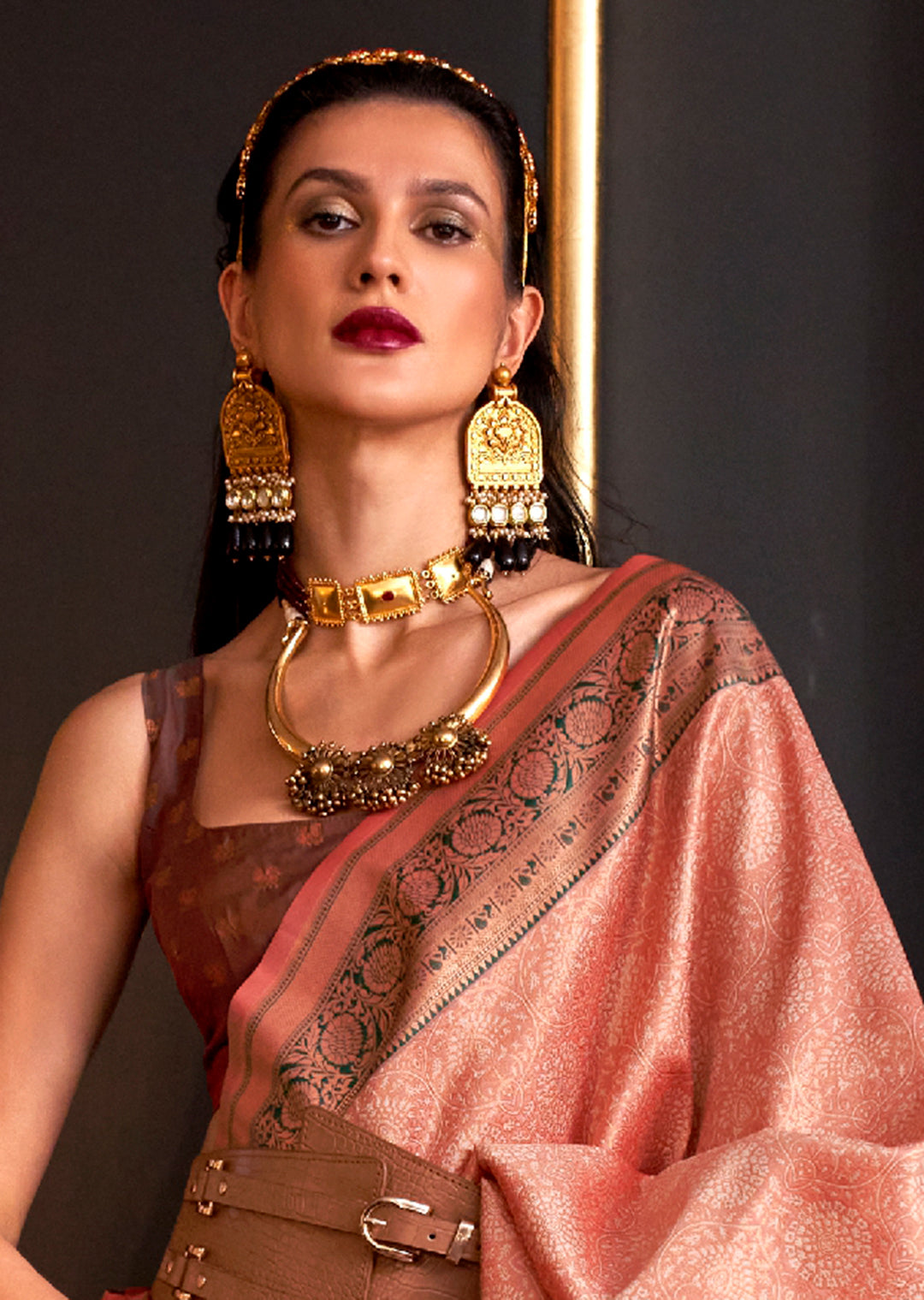 Peach Zari Woven Pure Handloom Kanjivaram Silk Saree