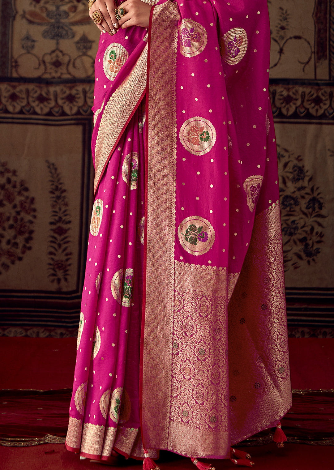 DEEP PINK MEENAKARI WOVEN DESIGNER BANARASI SILK SAREE