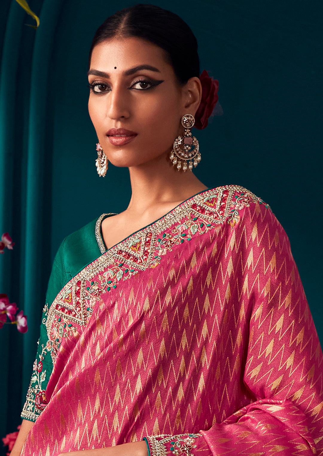 WATERMELON RED HEAVY EMBROIDERED BROCADE DESIGNER KANJIVARAM SILK SAREE