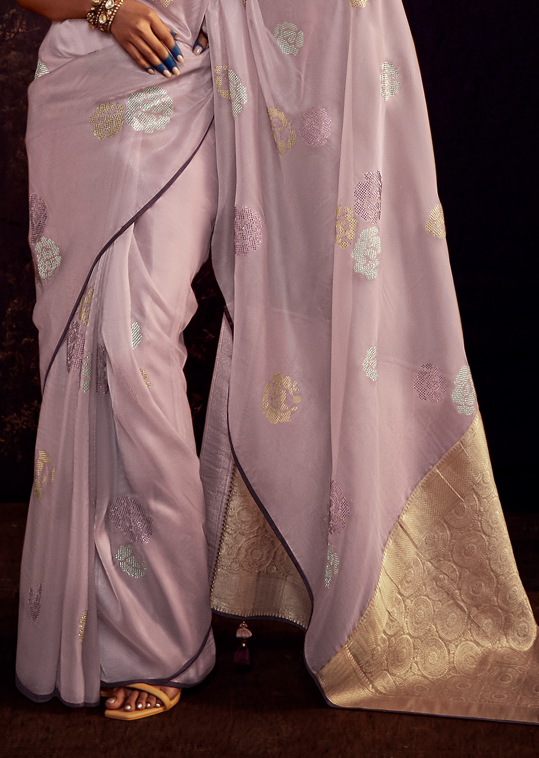LILAC PURPLE PURE TISSUE SILK DESIGNER SAREE