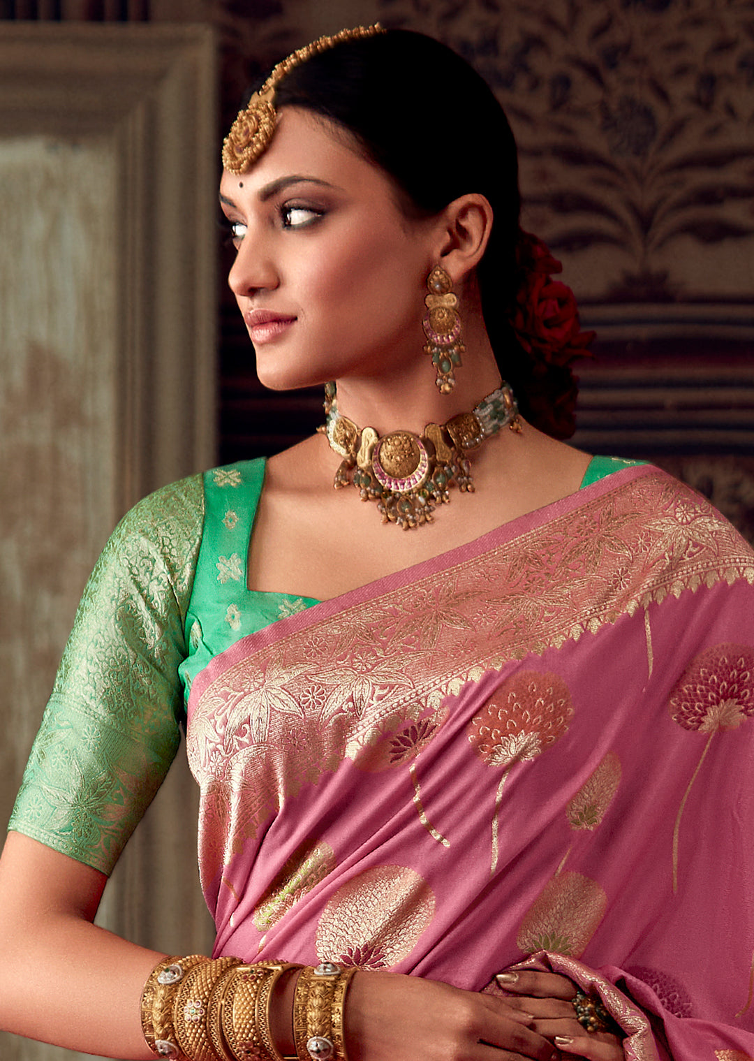 PUNCH PINK MEENAKARI WOVEN DESIGNER BANARASI SILK SAREE