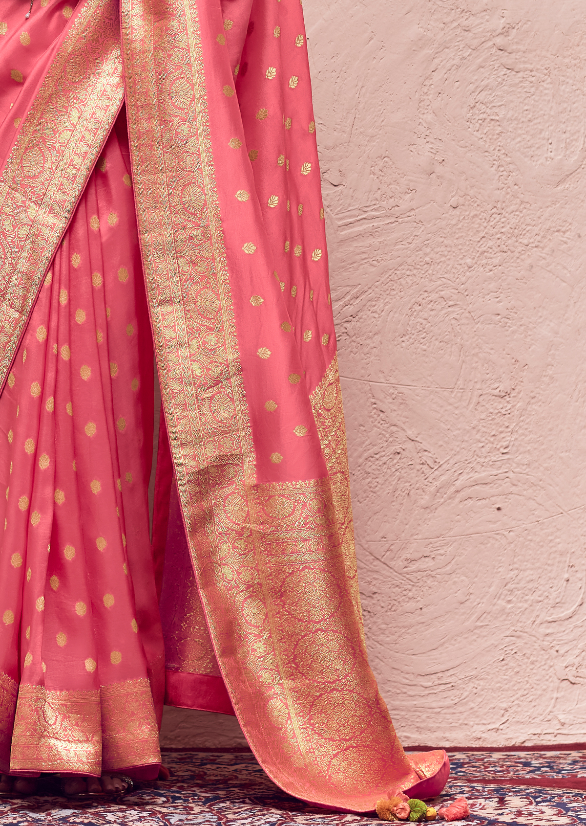 GEORGIA PEACH PURE CREPE SILK DESIGNER KHADDI BANARASI SAREE