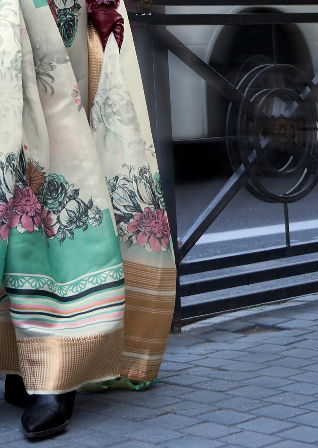 Off White Woven Pure Satin Organza Silk Saree