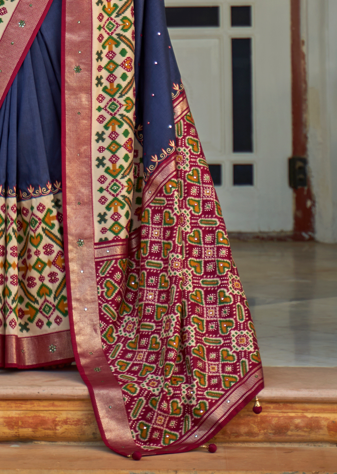 Midnight Blue Woven Traditional Patola Silk Saree