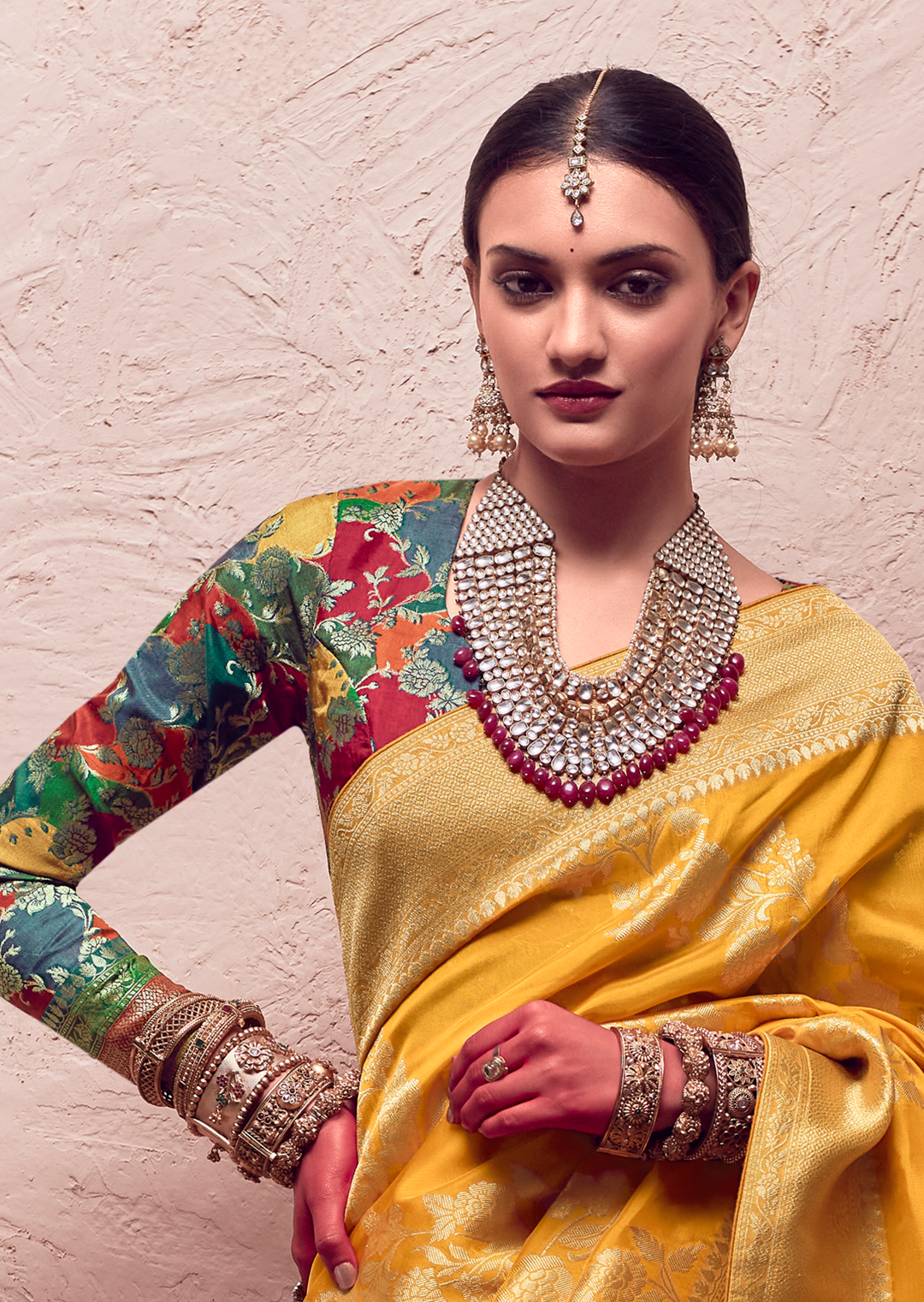 GOLDEN YELLOW PURE CREPE SILK DESIGNER KHADDI BANARASI SAREE