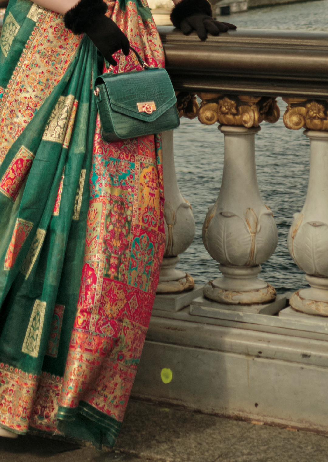 Jade Green Woven Pure Handloom Kashmiri Jamewar Silk Saree