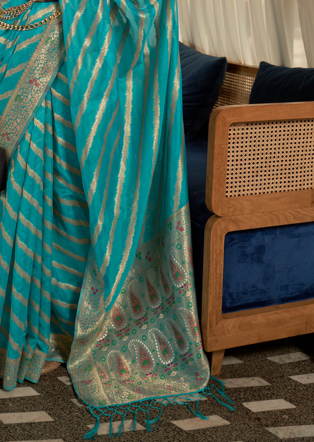 Sky Blue	Two Tone Meenakari Woven Pure Organza Silk Saree