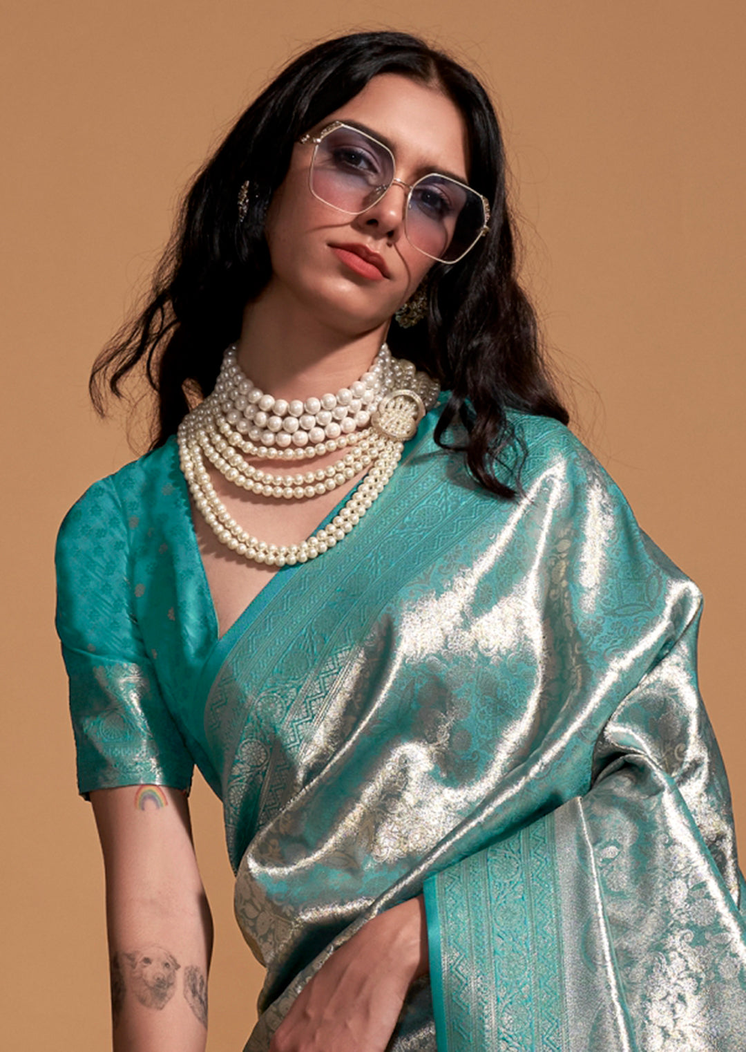Turquoise Blue Zari Woven Pure Handloom Kanjivaram Silk Saree