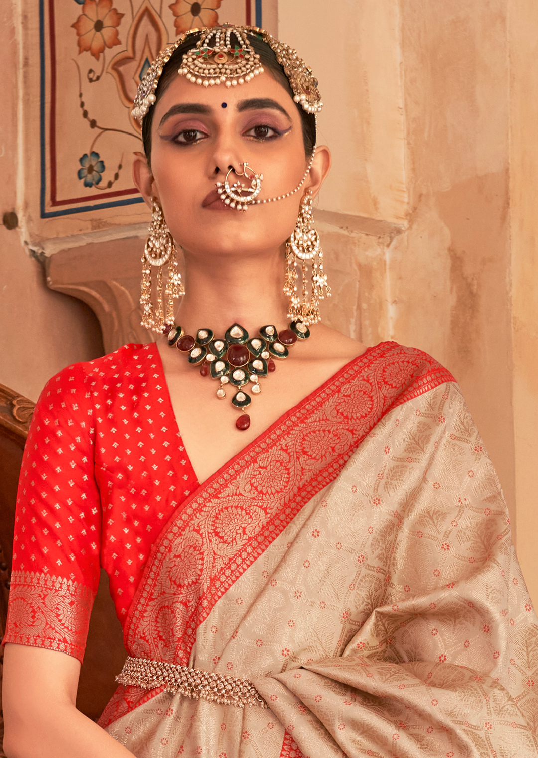 Beige Woven Royal Patola Kanjivaram Silk Saree