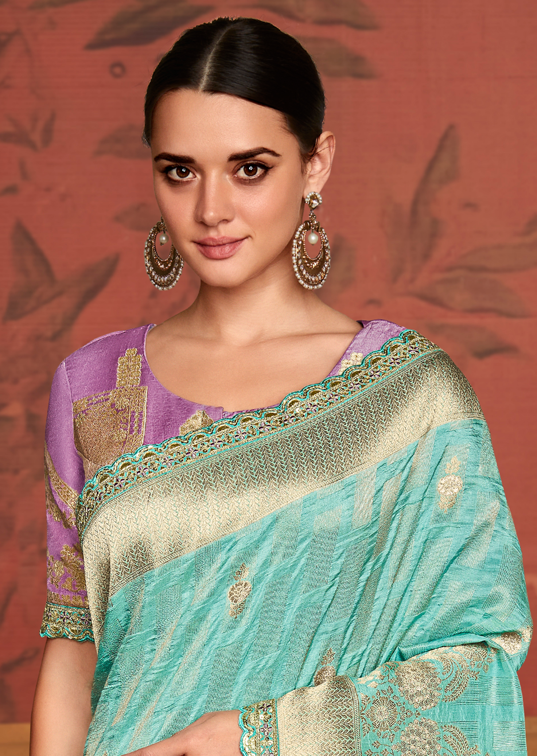 AQUA BLUE	PURE CREPE SILK DESIGNER BANARASI SAREE