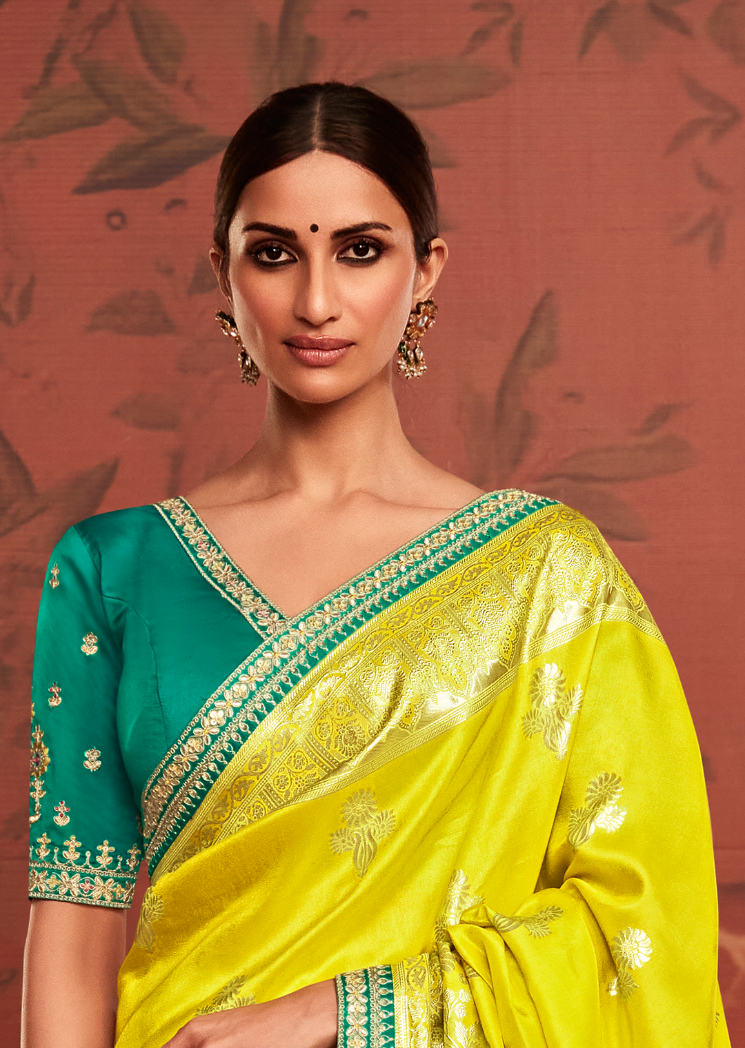 LEMON YELLOW  PURE CREPE SILK DESIGNER BANARASI SAREE
