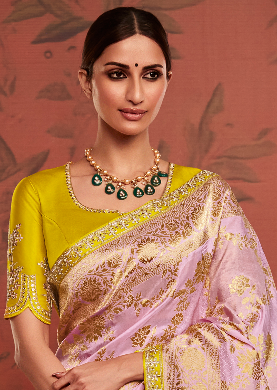 LILAC PURPLE  PURE CREPE SILK DESIGNER BANARASI SAREE