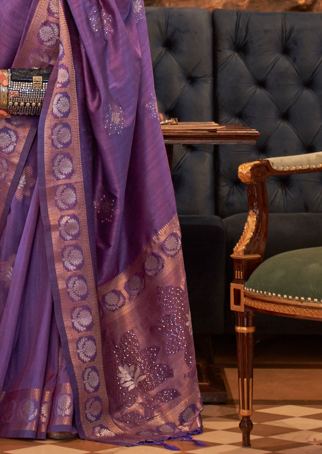Violet Woven Pure Handloom Tussar Silk Saree