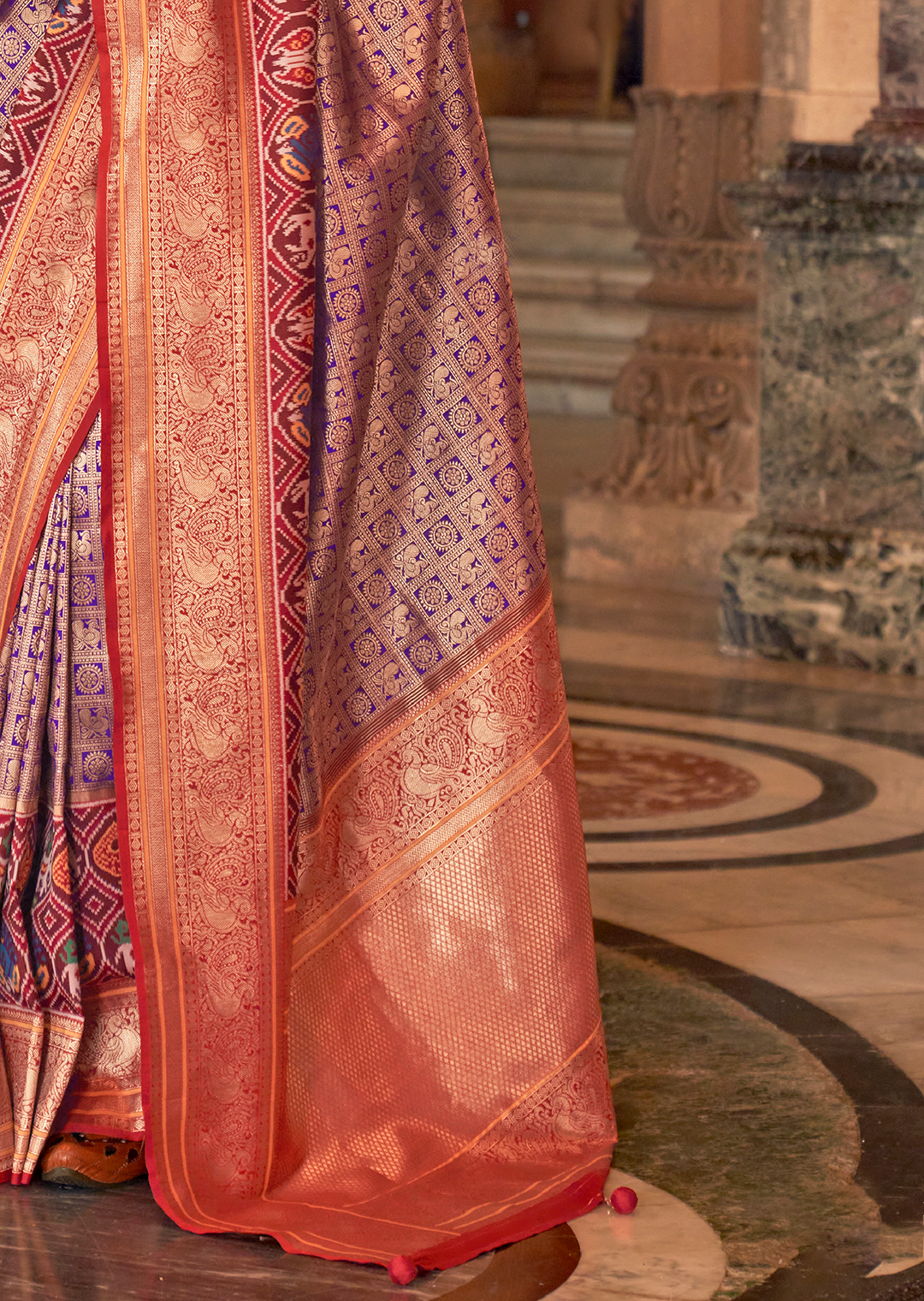 Violet & Red Woven Royal Patola Kanjivaram Silk Saree