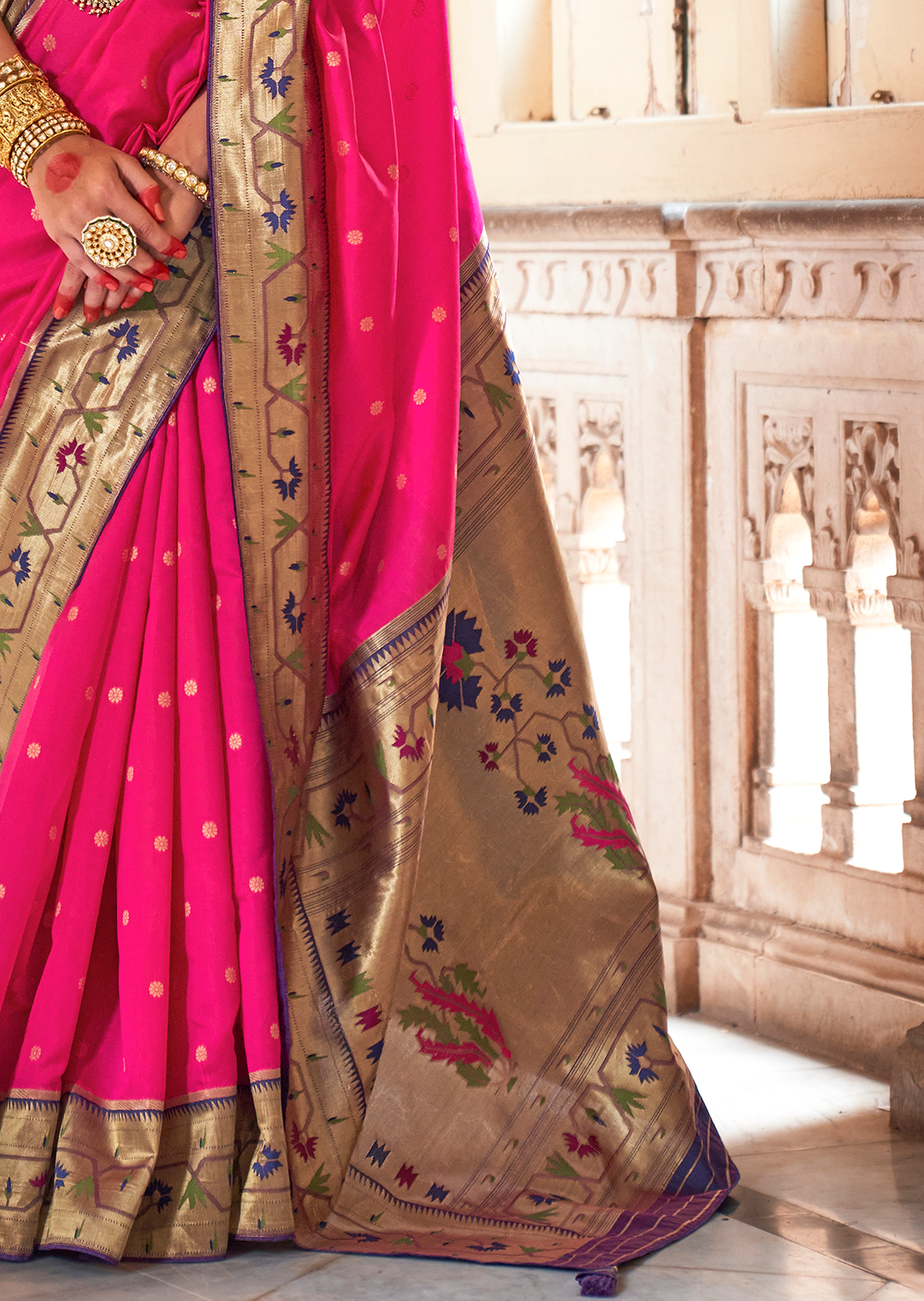 Rani Pink Woven Traditional Royal Patola Paithani Silk Saree