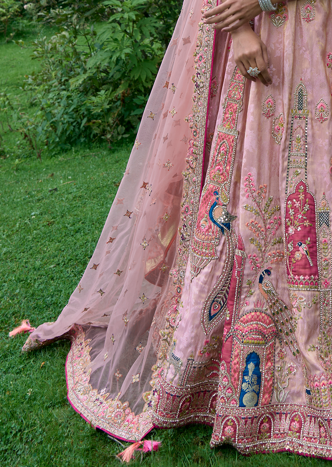 Lemonade Pink Hand Worked Premium Designer Silk Lehenga