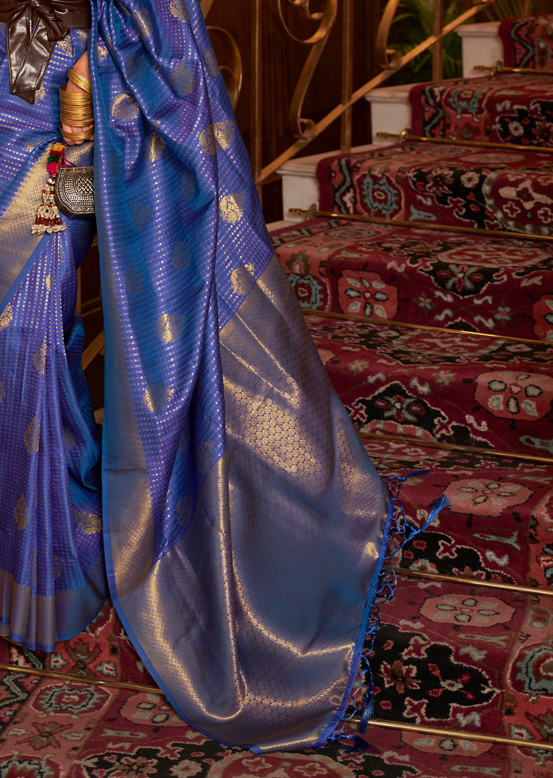 Royal Blue Zari Woven Two Tone Chinon Kanjivaram Silk Saree