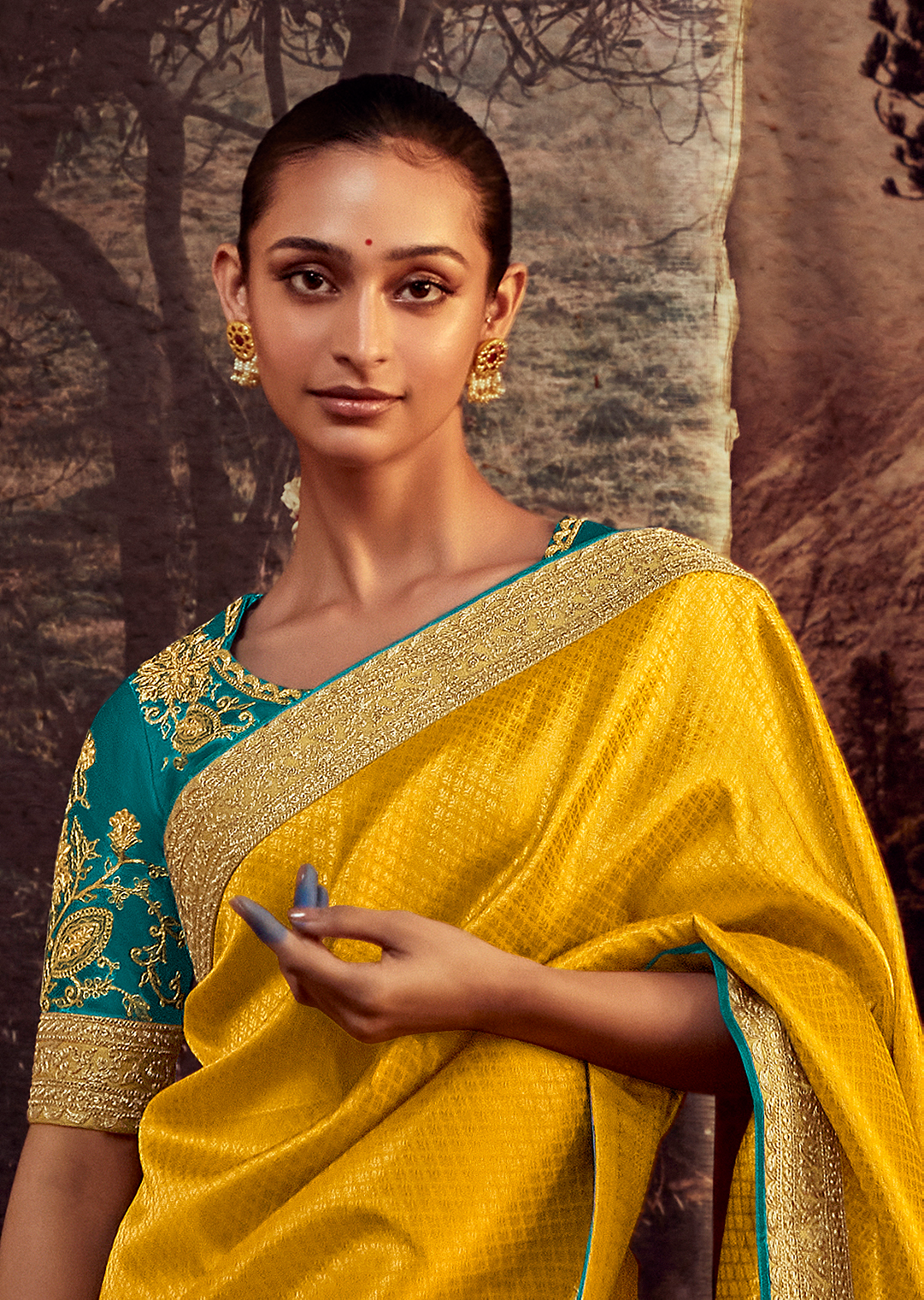 MUSTARD YELLOW DESIGNER KANJIVARAM SILK SAREE