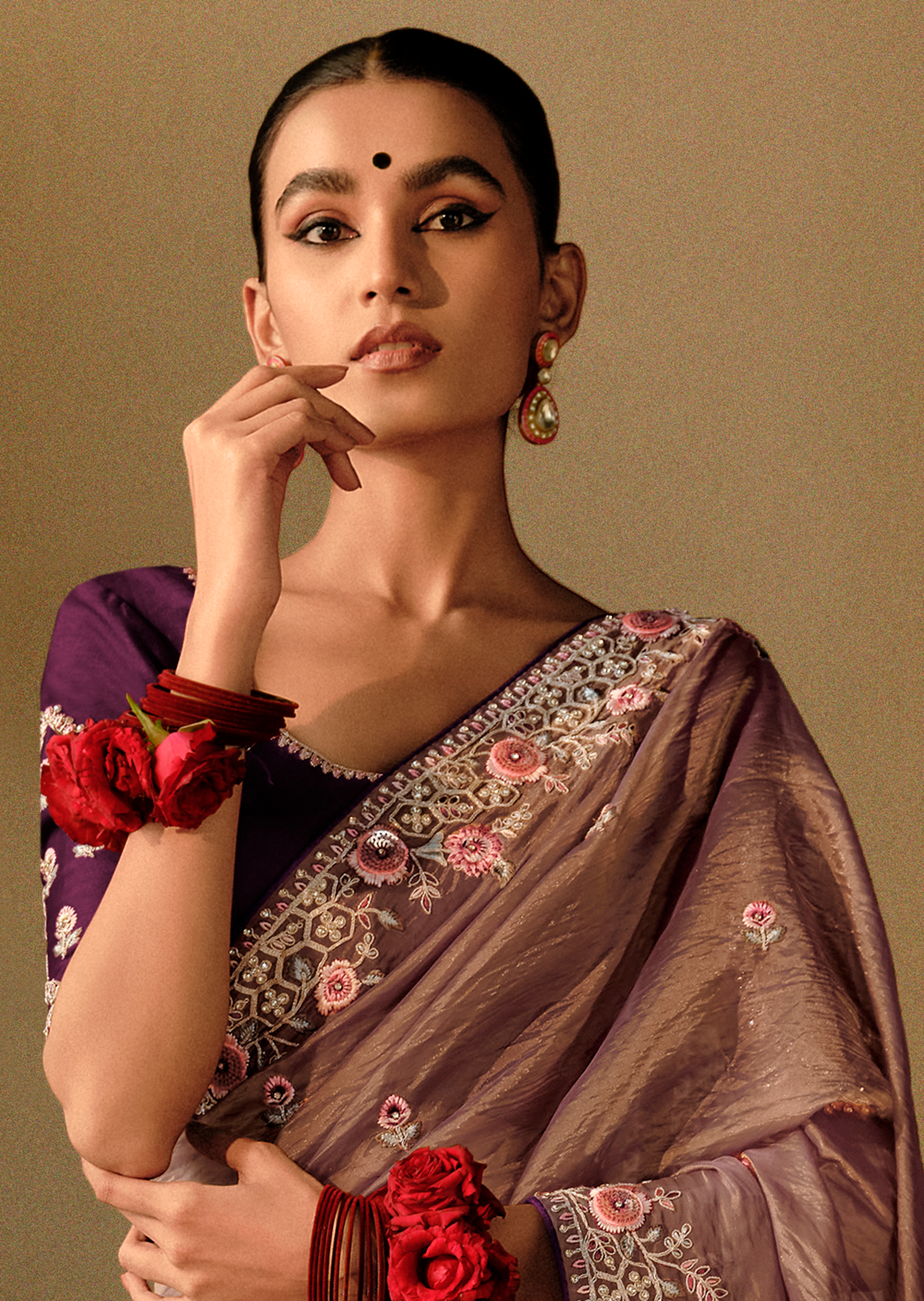 COPPER BROWN WOVEN HEAVY EMBROIDERED PREMIUM DESIGNER SILK SAREE