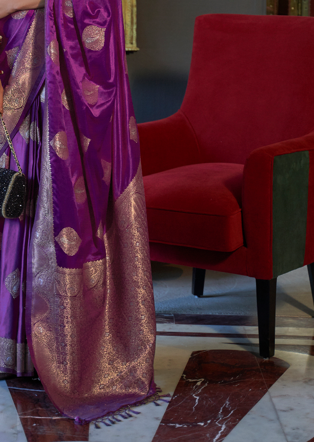 Purple Zari Woven Pure Handloom Banarasi Satin Silk Saree