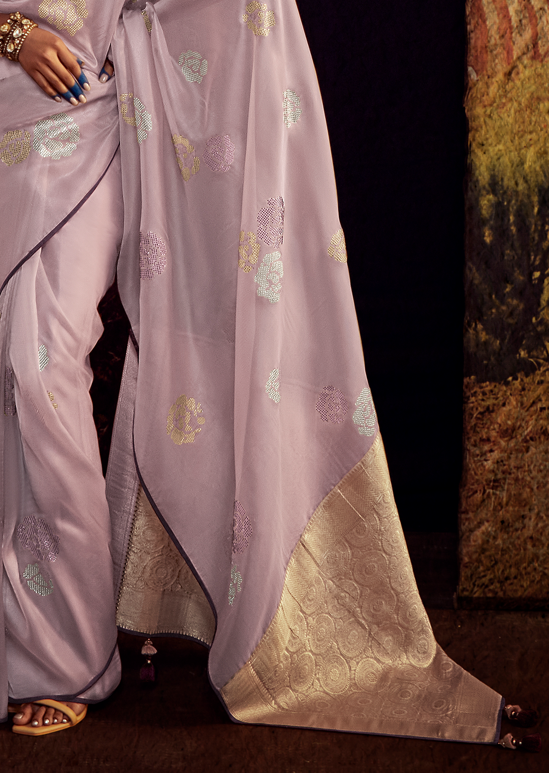 LILAC PURPLE PURE TISSUE SILK DESIGNER SAREE