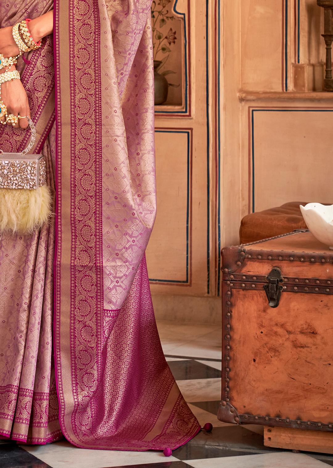 Plum Purple Woven Royal Patola Kanjivaram Silk Saree