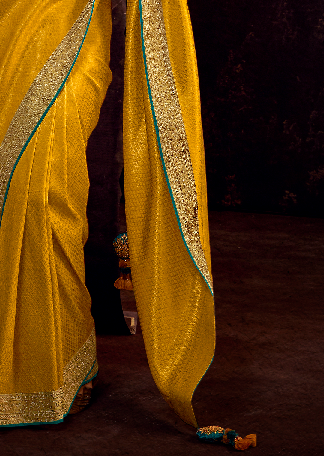 MUSTARD YELLOW DESIGNER KANJIVARAM SILK SAREE