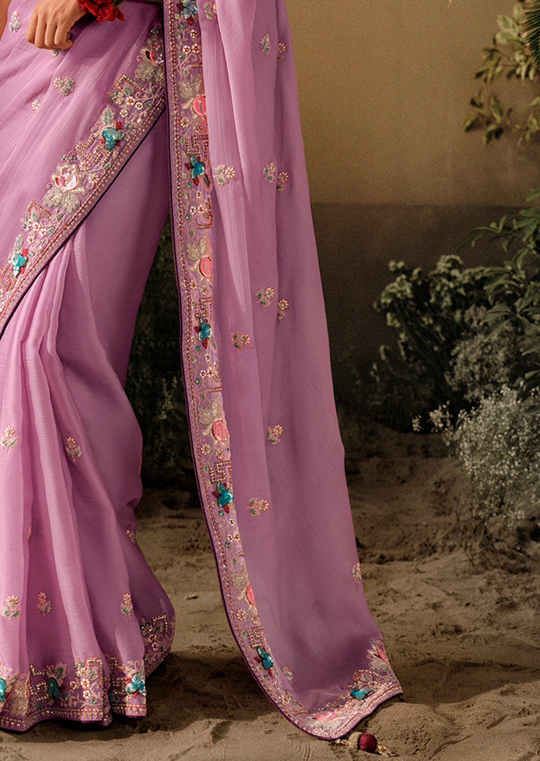 OYSTER PINK WOVEN HEAVY EMBROIDERED PREMIUM DESIGNER SILK SAREE