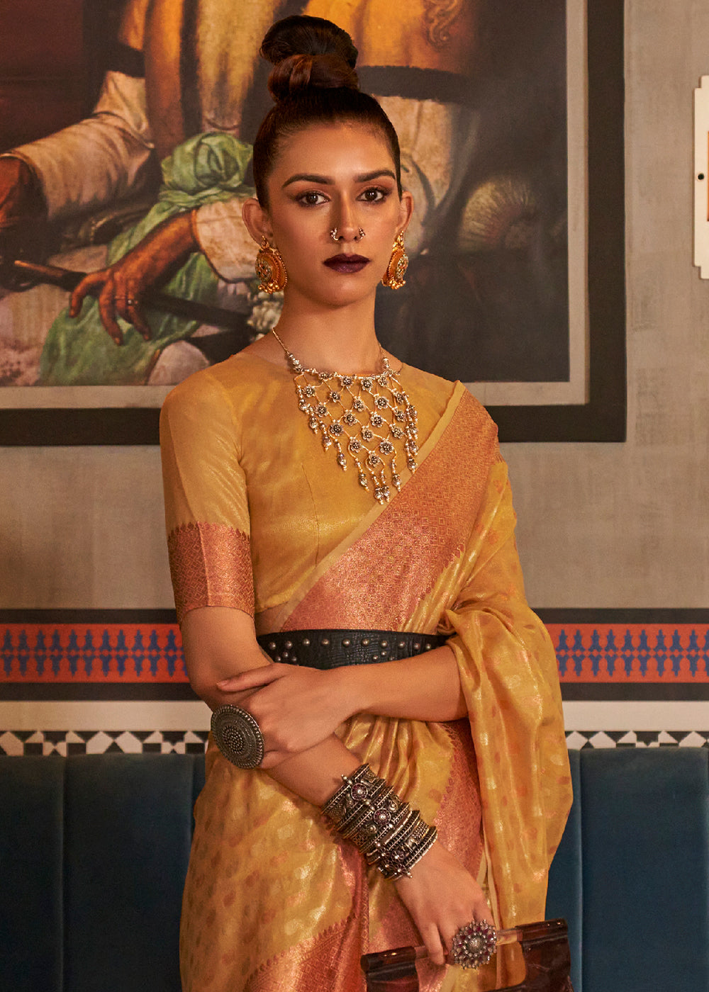 HONEY YELLOW ZARI WOVEN PURE HANDLOOM TISSUE SILK SAREE