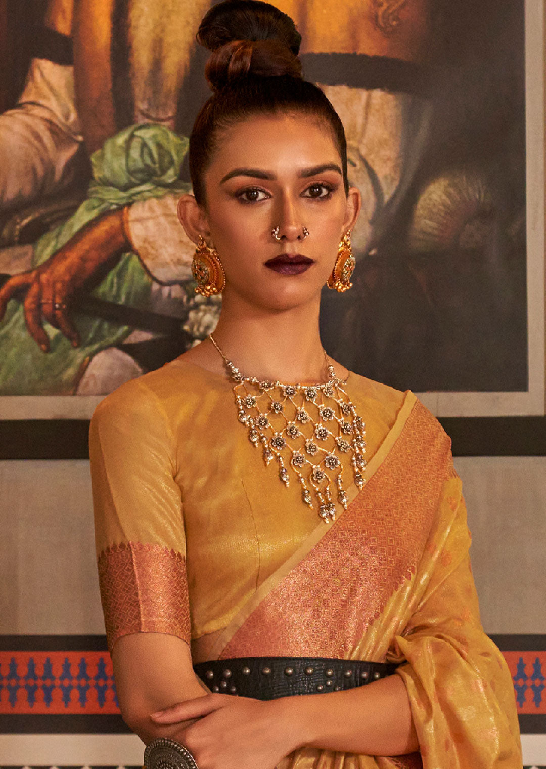 HONEY YELLOW ZARI WOVEN PURE HANDLOOM TISSUE SILK SAREE