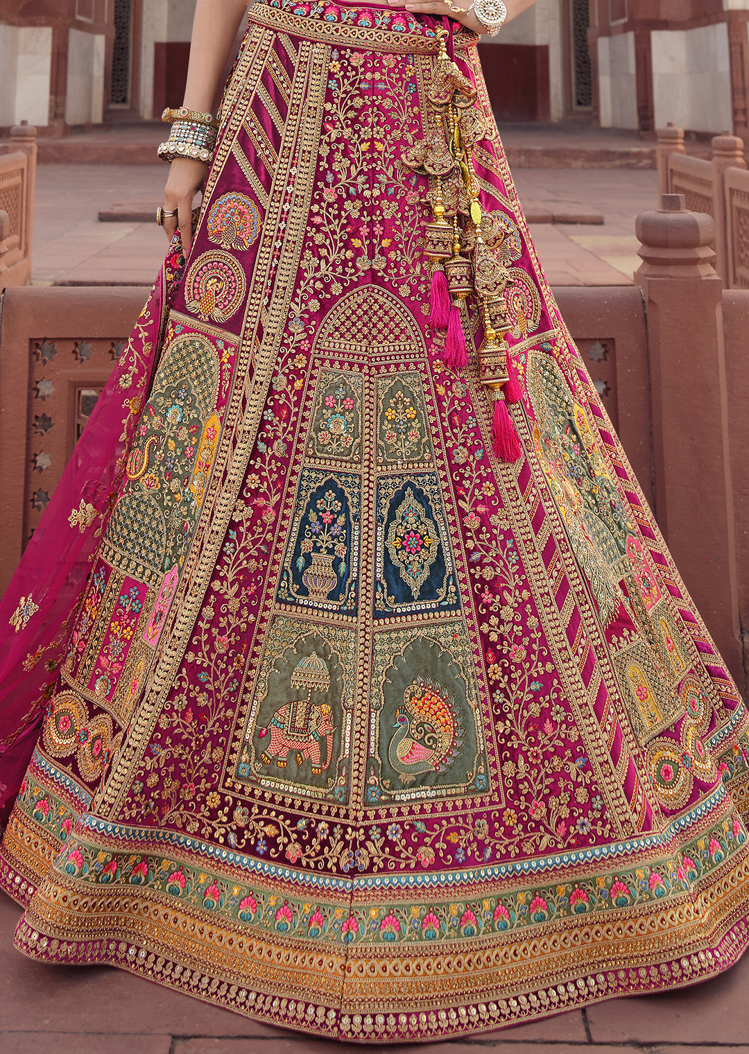 CHERRY RED HEAVY EMBROIDERED DESIGNER BRIDAL LEHENGA