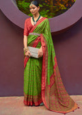 SHAMROCK GREEN WOVEN PURE BRASSO CHIFFON SAREE