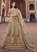PARCHMENT OFFWHITE	HEAVY EMBROIDERED DESIGNER BRIDAL LEHENGA