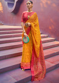 MUSTARD YELLOW WOVEN PURE BRASSO CHIFFON SAREE