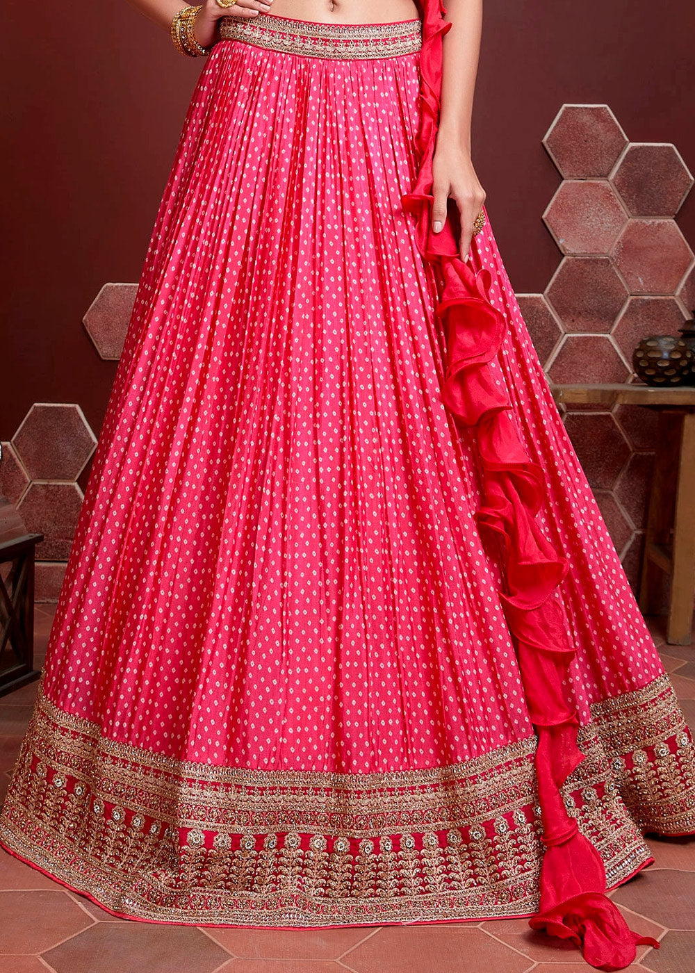 HOT PINK SILK LEHENGA WITH HEAVY EMBROIDERED BLOUSE