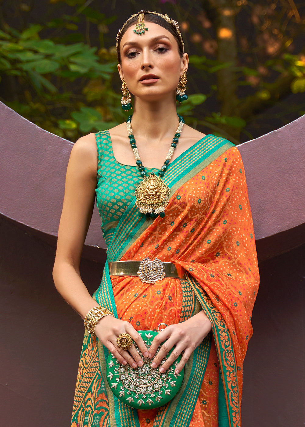 ORANGE WOVEN PURE BRASSO CHIFFON SAREE