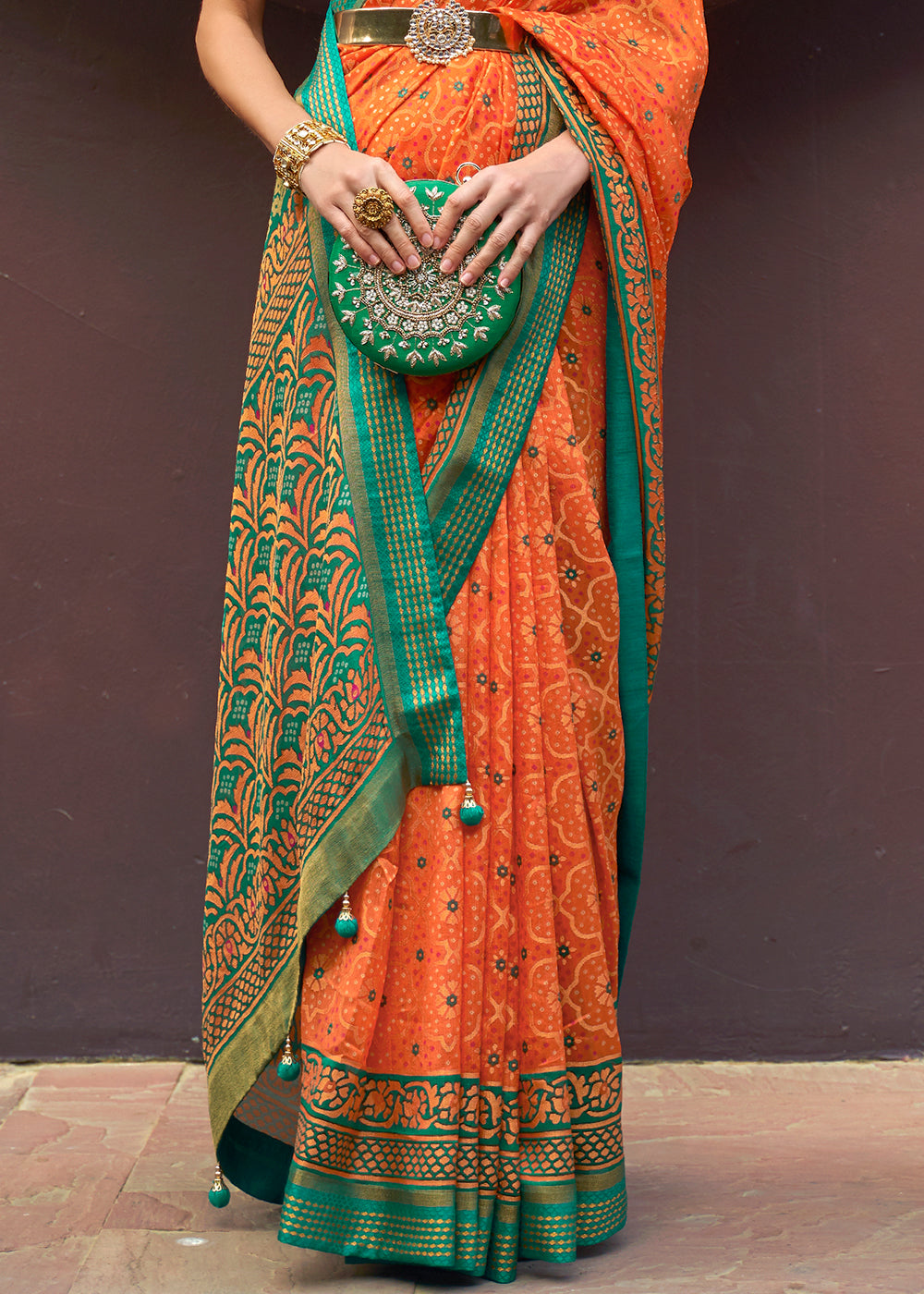 ORANGE WOVEN PURE BRASSO CHIFFON SAREE