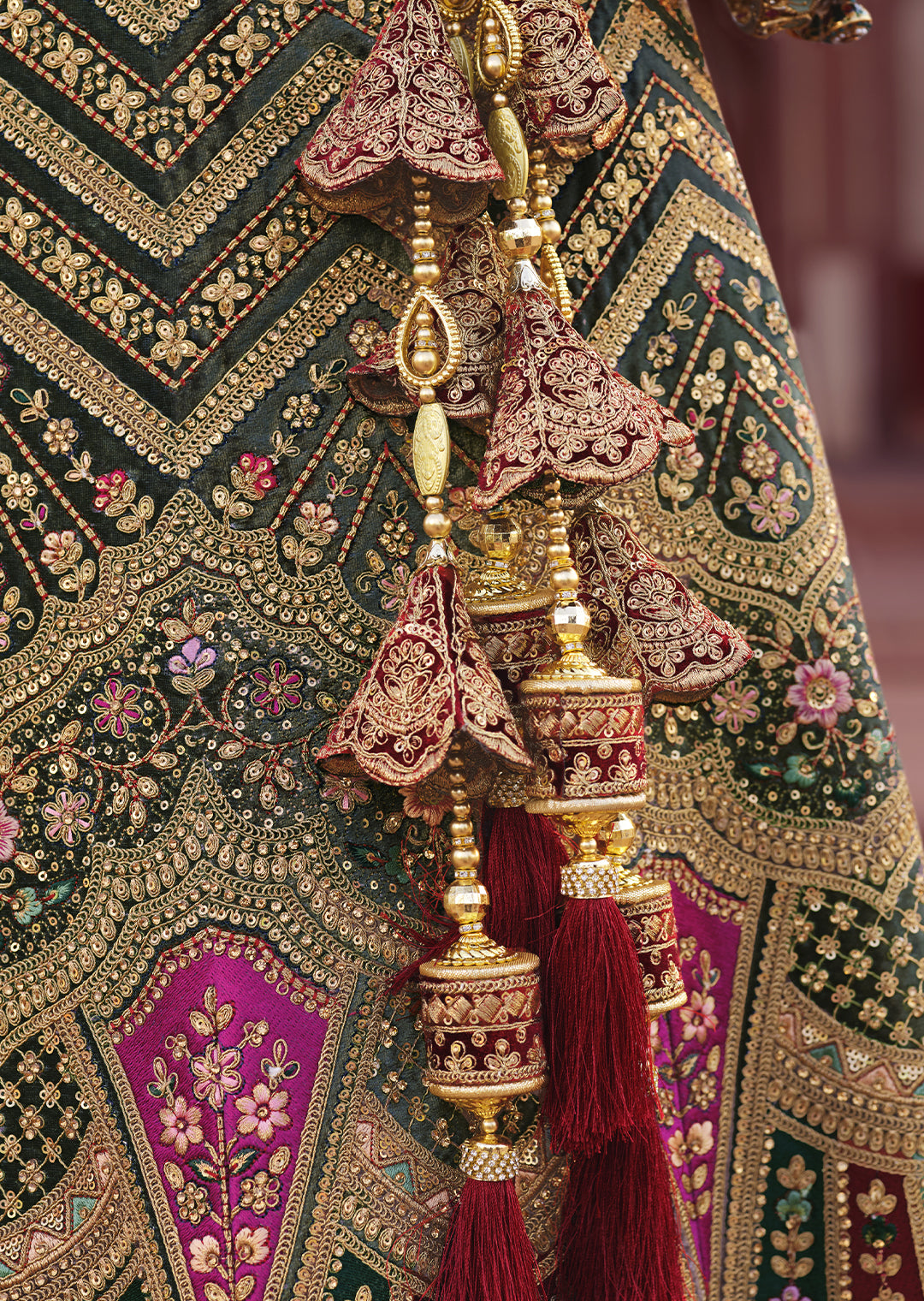 BURGUNDY RED HEAVY EMBROIDERED DESIGNER BRIDAL LEHENGA