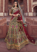BURGUNDY RED HEAVY EMBROIDERED DESIGNER BRIDAL LEHENGA