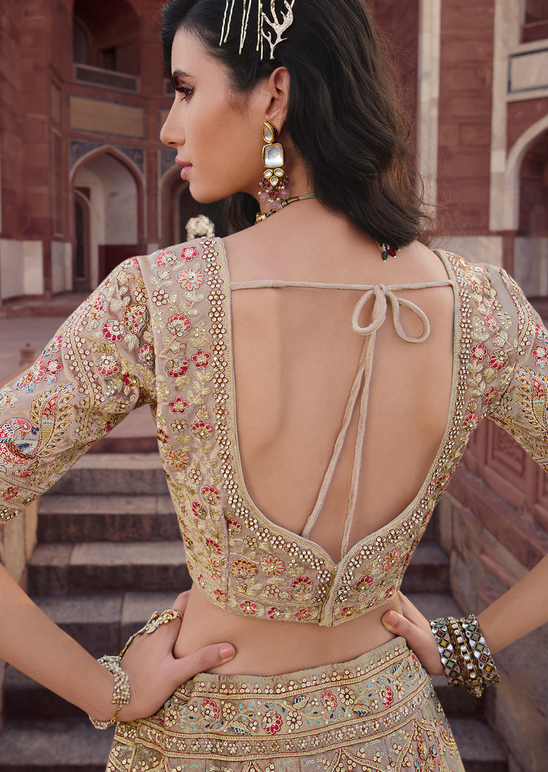 PARCHMENT OFFWHITE	HEAVY EMBROIDERED DESIGNER BRIDAL LEHENGA