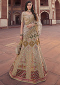 PARCHMENT OFFWHITE	HEAVY EMBROIDERED DESIGNER BRIDAL LEHENGA