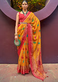 MUSTARD YELLOW WOVEN PURE BRASSO CHIFFON SAREE