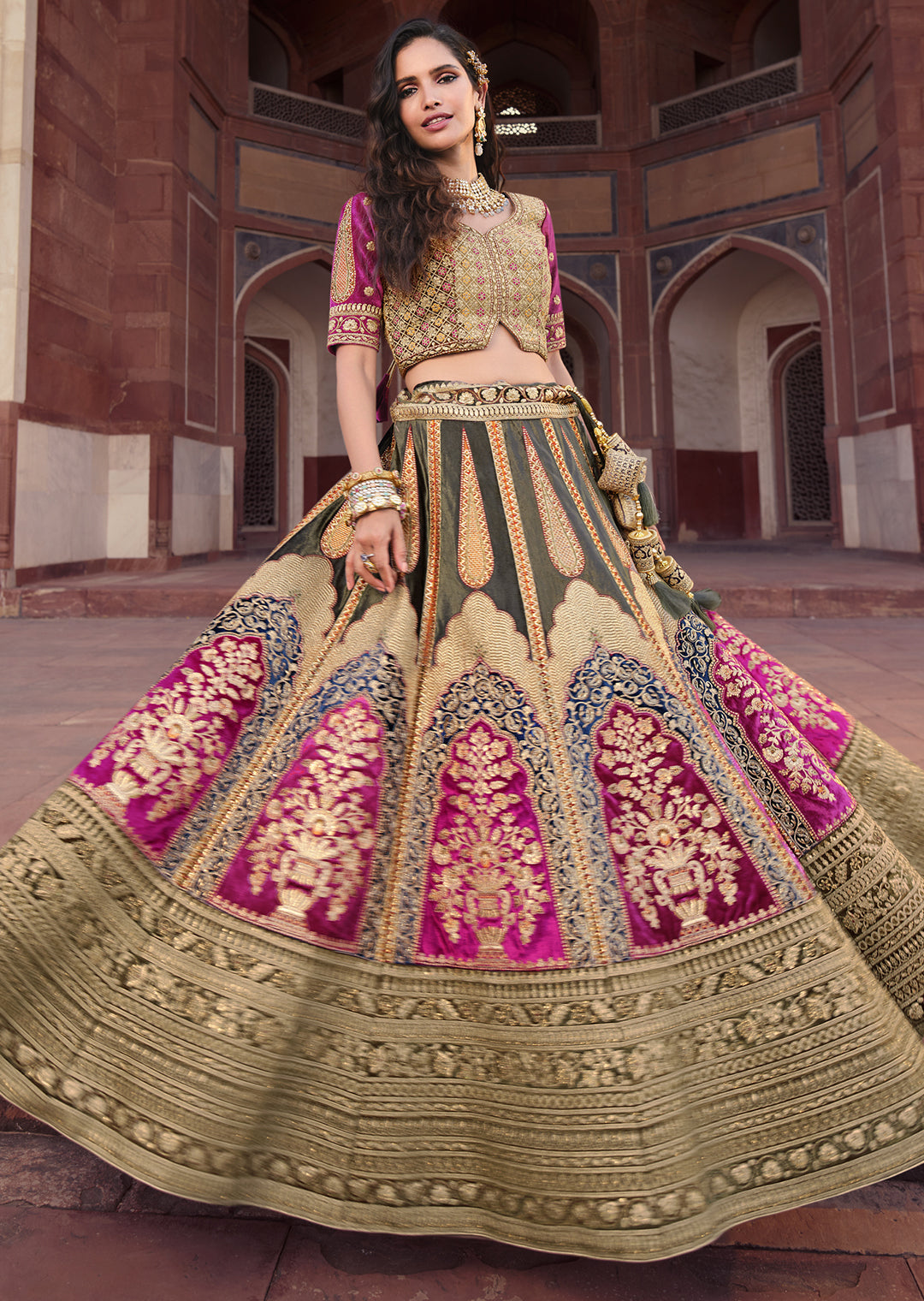 BERRY PURPLE HEAVY EMBROIDERED DESIGNER BRIDAL LEHENGA