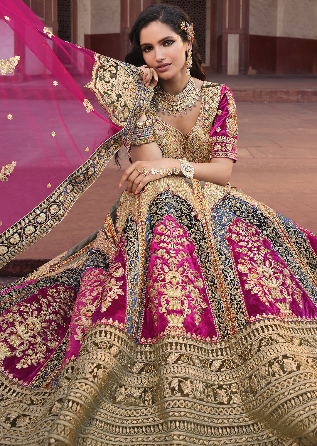 BERRY PURPLE HEAVY EMBROIDERED DESIGNER BRIDAL LEHENGA