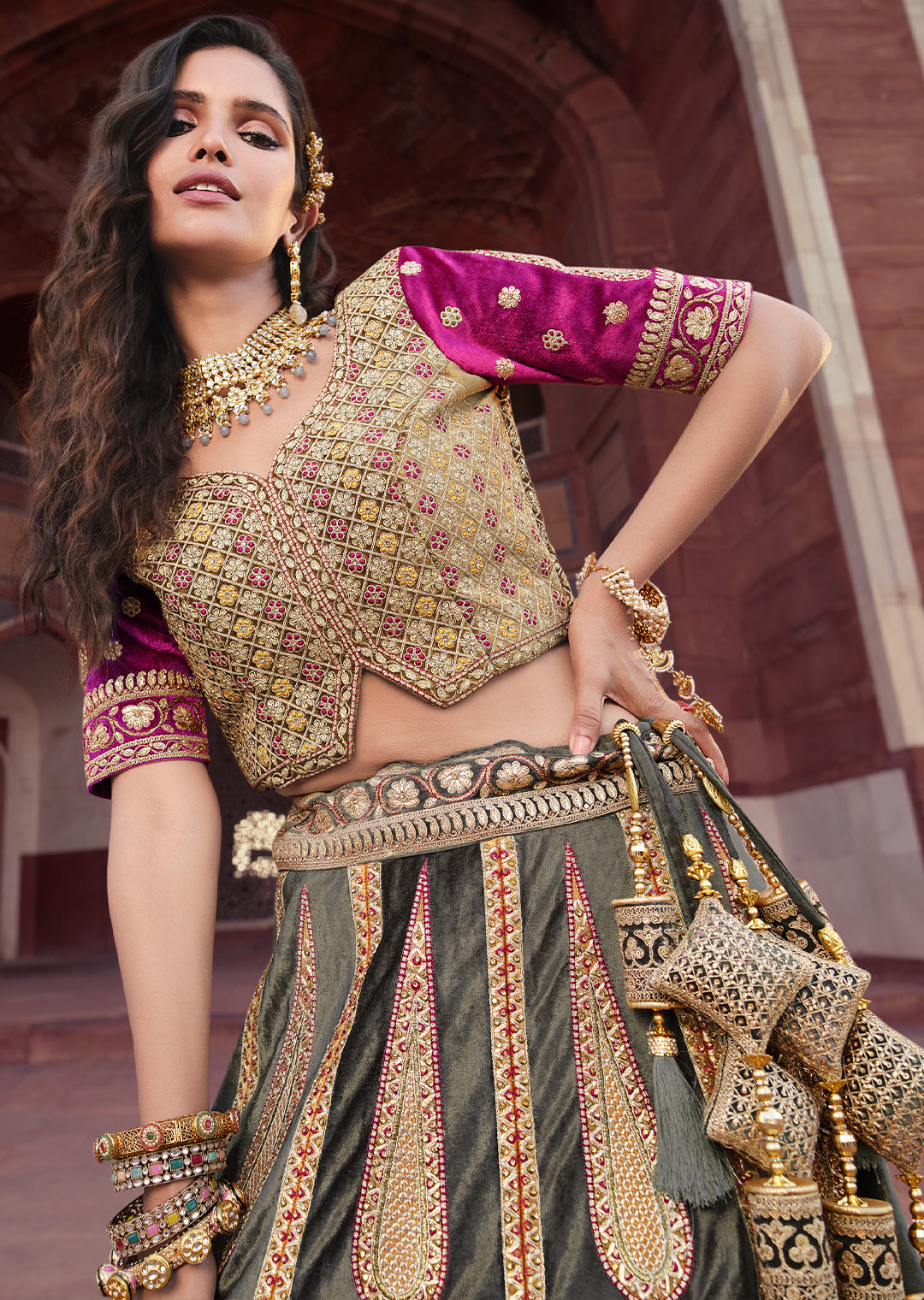 BERRY PURPLE HEAVY EMBROIDERED DESIGNER BRIDAL LEHENGA