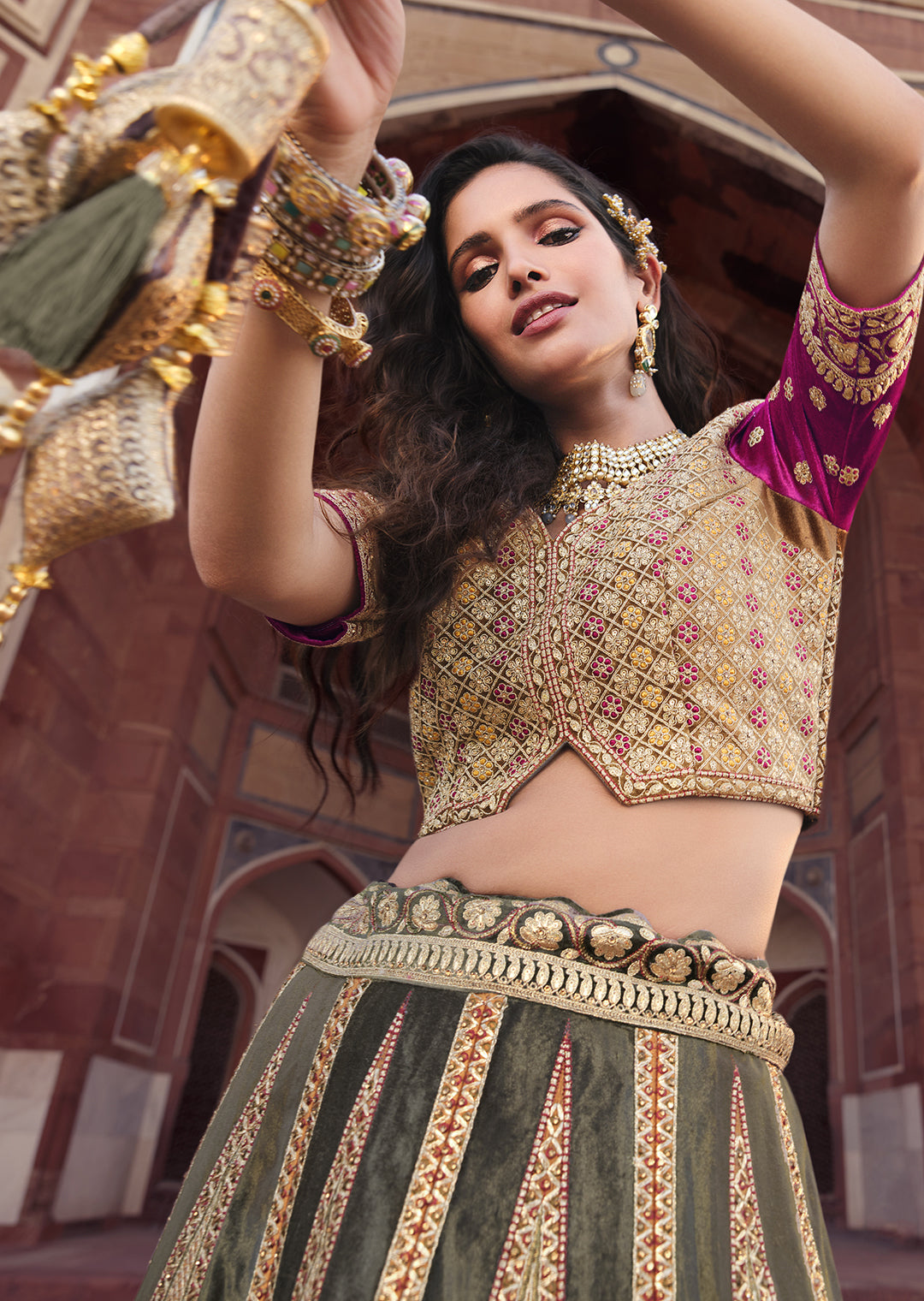 BERRY PURPLE HEAVY EMBROIDERED DESIGNER BRIDAL LEHENGA