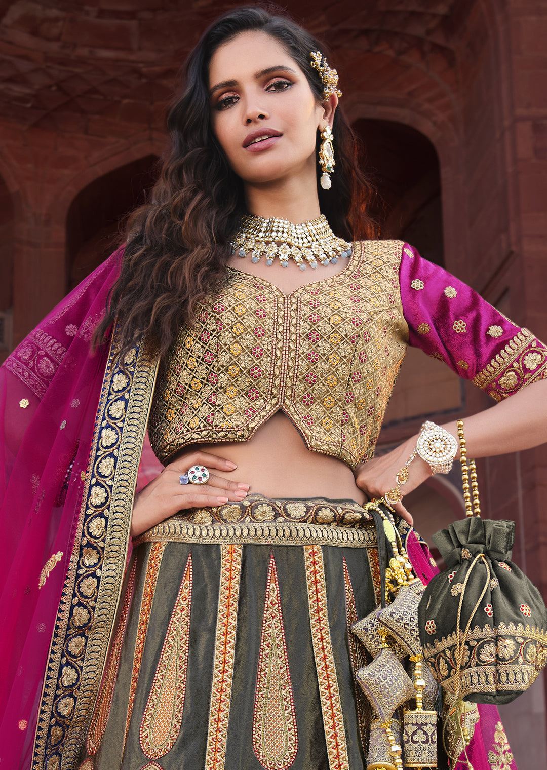 BERRY PURPLE HEAVY EMBROIDERED DESIGNER BRIDAL LEHENGA