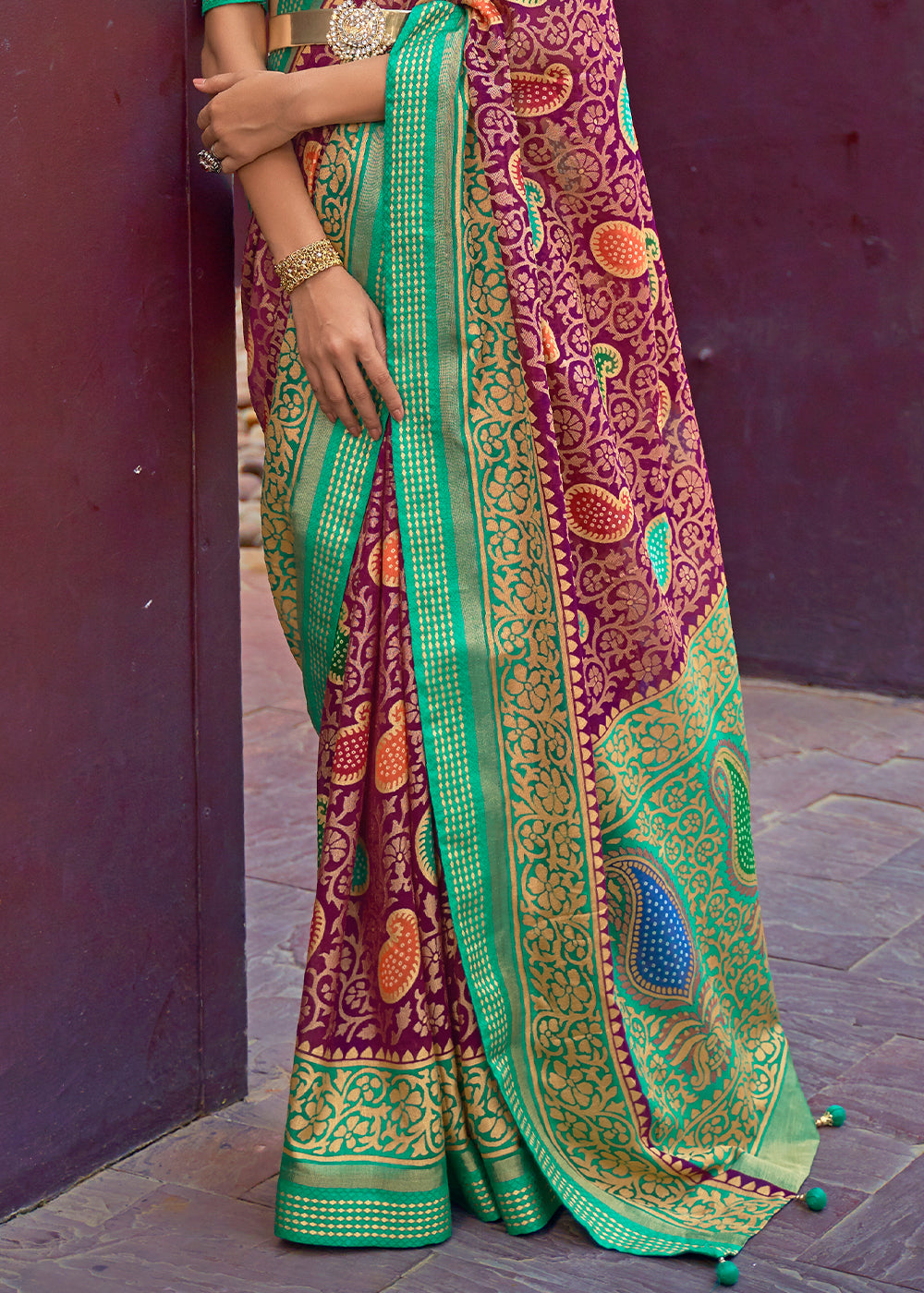 PLUM PURPLE WOVEN PURE BRASSO CHIFFON SAREE